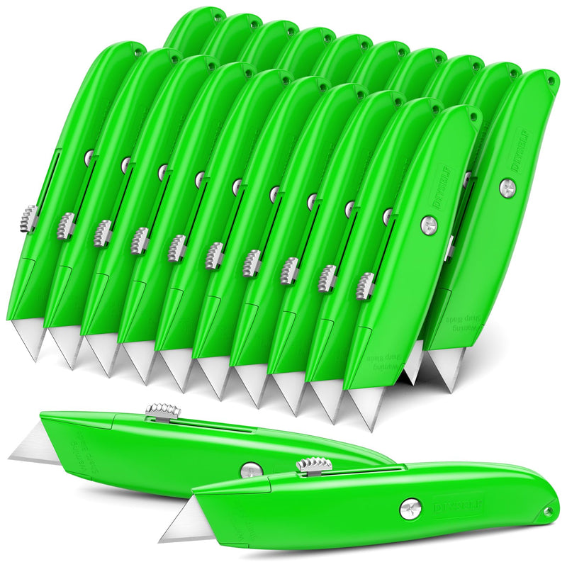DIYSELF Utility Knife, 20 Pack Heavy Duty Box Cutter Retractable, Box Cutter Knife, Box Opener, Cardboard Cutter, Utility Knives for Garage, Home and Office, PVC Pipe Cutter (Green) Green