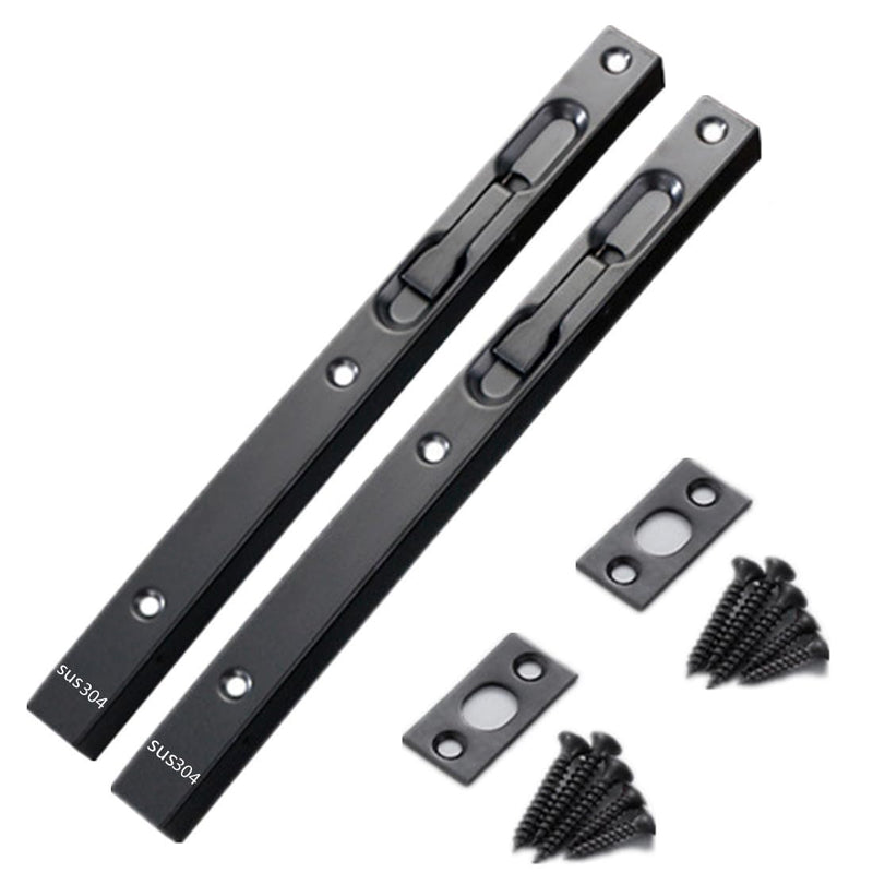 szhdxsy Hidden Latch & Bolt 304 Stainless Steel 10 inch(254mm) Security Door Bolt Latch, Double Door Lever Action Flush Bolt Latch, French Door Slide Bolt Lock (2-Pack) (Black) Black