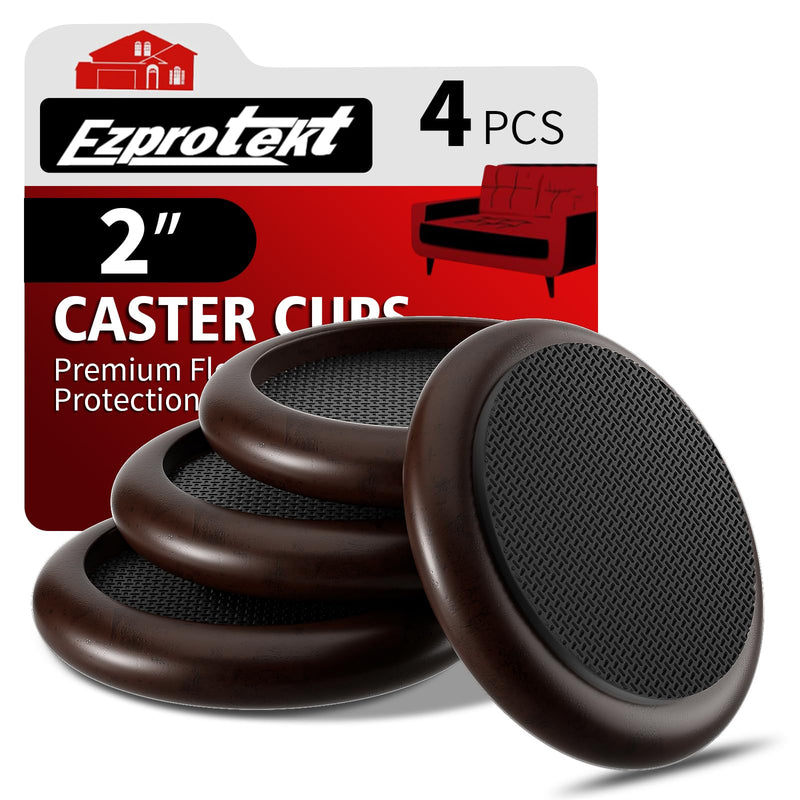 2” Non Slip Wood Furniture Coaster, 4 Pcs Anti Slip Furniture Pads for Hardwood Floors, Round Sofa Bed Couch Furniture Caster Cups with Anti-Slide EVA Pads Floor Protectors Anti-Scratch (Dark Brown) 2 inch