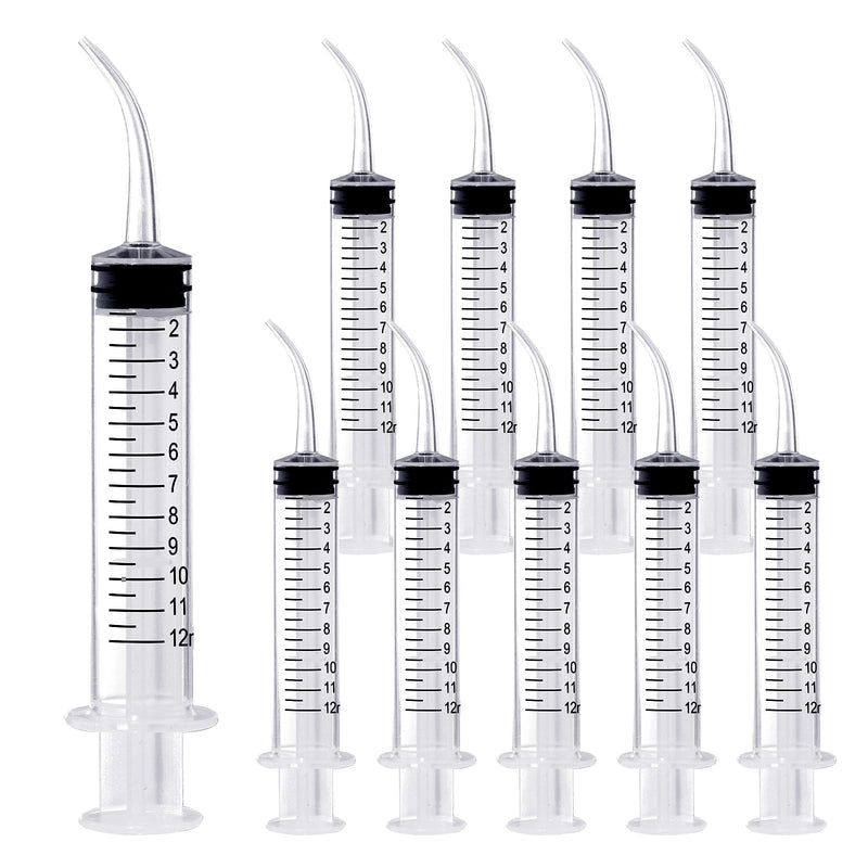 Wisdom Teeth Syringe,12ml Dental Syringe with Curved Tip & Measurement, Sterile Individually Package Dental Irrigation Syringe for Oral Dental Care, Tonsil Stones Removing, Lab, Liquid, Feeding (10 Pack) Curved Tip 10 Pack Plastic
