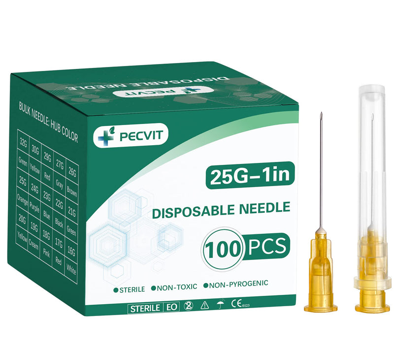 100Pack 25Ga 1 inch (25mm) Needles Luer Lock Lab Dispensing Accessories for Measuring,Refilling Inks 25G 1 inch