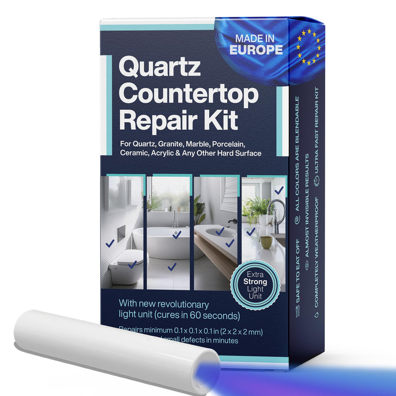 Quartz Countertop Repair Kit DIY (Clear, White Acrylic & Dark White Color) - Fix Your Defect Like a Pro I Suitable for Most Repairs I Fix Broken Chips in Minutes