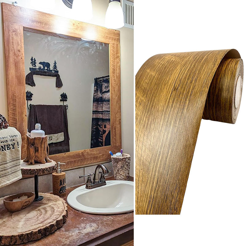 YESUS Brown Border Peel Stick Wood Grain Wallpaper Border Removable Waterproof Bathroom Mirror Frame Sticker 2inch by 393inch