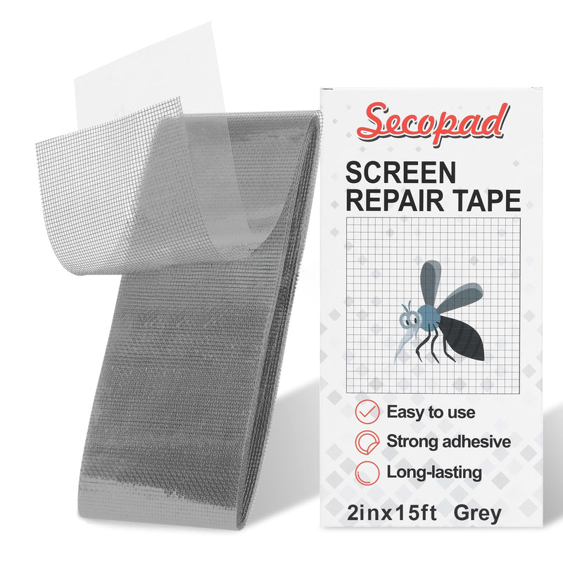 Grey Screen Repair Tape, 2" X 180" (15FT) Window Screen Door Repair Kit, Strong Adhesive Fiberglass Patch Tape Mesh 2IN X 15FT Grey