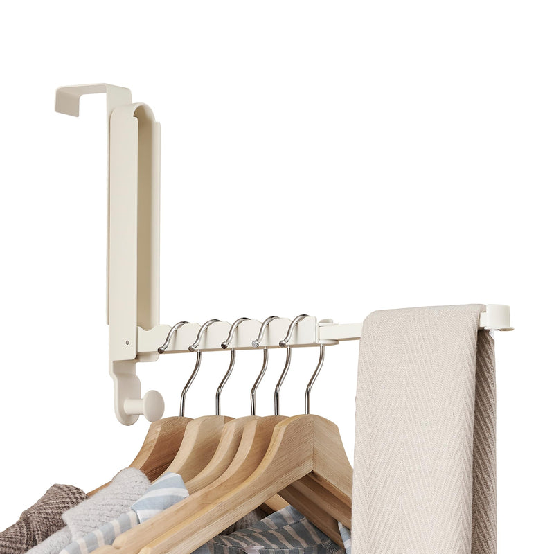 Over The Door Hooks Hanger Fit Door up to 1 3/4" Optimal 1pc,Over The Door Hanger with Retractable Rod,Foldable Over The Door Drying Rack for Laundry Bathroom Bedroom (Milky White, 1 Pack) Fit 1 3/4" Door Milky White