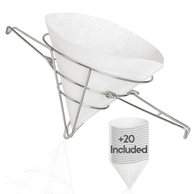 Maple Syrup Cone Filter Holder with 20 Paper Filters | Cooking Oil Filter Strainer | Stainless Steel | Deep Fryer Oil Filter Strainer Stand | 10" Inch Cone Filters