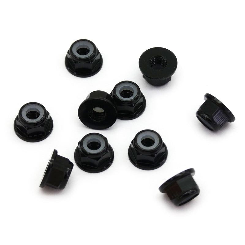 10pcs M2 Locking Flange Hex Nuts w/Nylon Insert Anodized Aluminum (Black) Black
