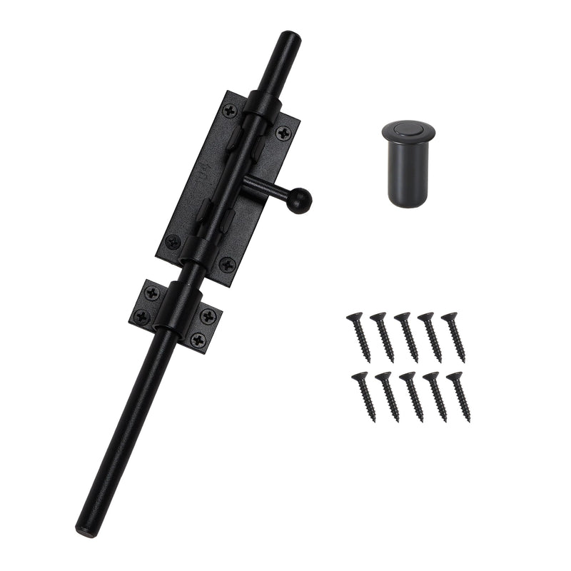 Barrel Bolt Latch 12 Inch Black Cane Bolt Heavy Duty Gate Latch 304 Stainless Steel Hardware for Outdoor Fence Wooden Gates Barn Door Inside Door Black 1 Pack