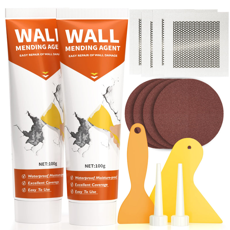 NINGOO Drywall Repair Kit,Wall Patch Repair Kit,2 Pack Wall Patching Agent,Simple Filling of Wall Holes＆Efficient Crack Repair, Plaster Wall Repair,Apartment Friendly, White, BQG201 2 Pack＆Wall Patch