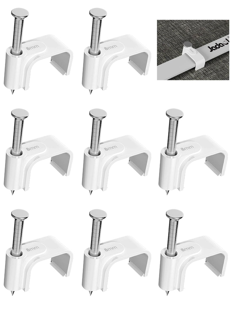 Jadaol Cable Clips 100Pcs 8mm Nail in Clips for Flat Ethernet Cables Wall Clips Cable Tacks Electrical Wire TV Cable Speaker Wire Coax Clips Cable Nails for Cords Cat5/Cat5e/Cat6/Cat7 RJ45 Cord Clips 100