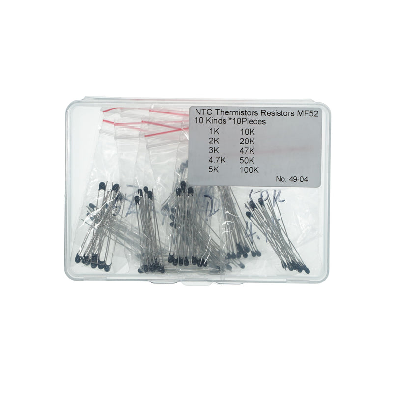 10 Values x 10 Pieces, Total 100 Pieces,NTC Thermistors Resistors MF52 Inrush Current Limiter Temperature Sensor Assorted Kit Including (1K 2K 3K 4.7K 5K 10K 20K 47K 50K 100K ohm)