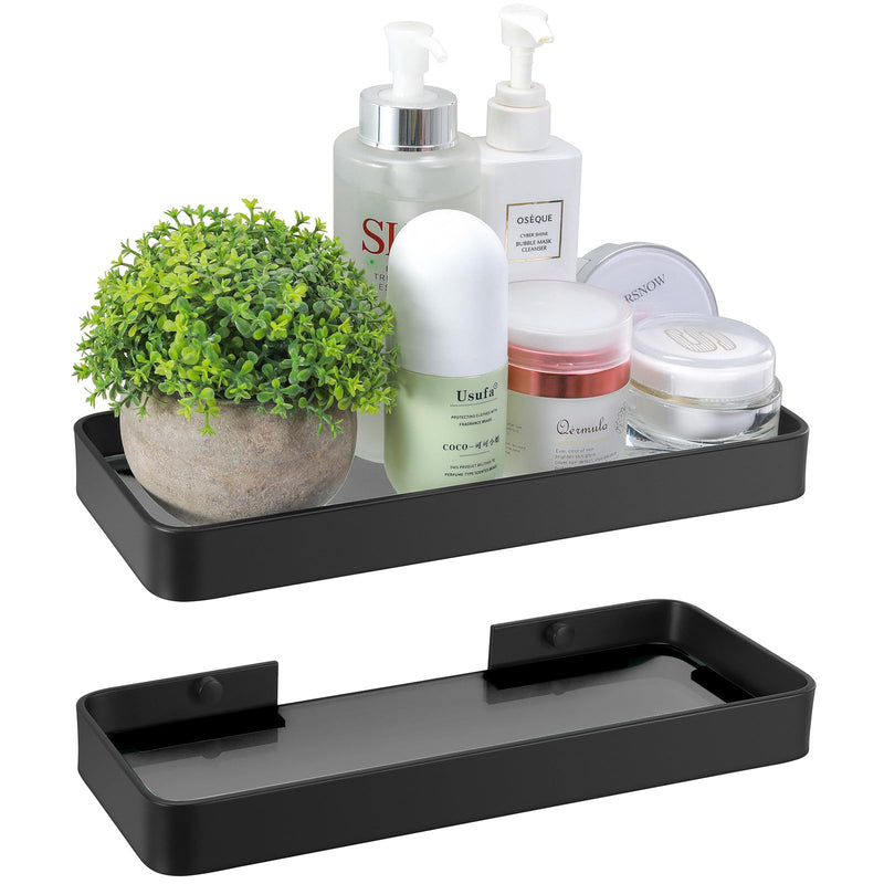 Z metnal Small Glass Bathroom Shelves, Matte Black Bathroom Floating Shelf, Mini Wall Shelf for Bathroom Organizer, Wall Mounted (Dark Glass, 9.8 inch/25cm) Dark Glass - NewNest Australia