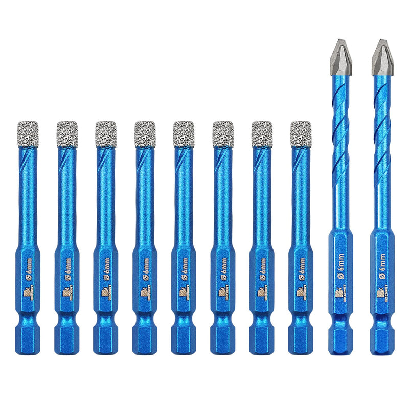 Diamond Drill Bit 1/4"*8 - Carbide Tipped Drill bit 1/4"*2 Masonry Drill Bit for Porcelain Ceramic Tiles Glass Plastic Granite 1/4"*8+1/4"*2 10