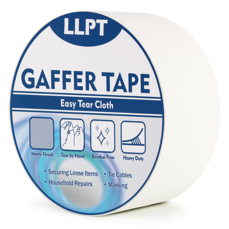 LLPT Gaffers Tape White 2" x 16.5 Yards Matte Non Reflective Easy Tear Residue Free Heavy Duty Gaffing Tape for Cords Photography (PGT515P1WT) 2" x 16.5 Yds 1