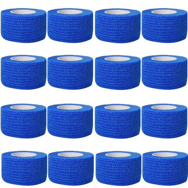 Self Adhesive Bandage Wrap,1 Inch 5 Yards 16 Pack Blue Elastic Flexible Cohesive Bandages, Vet Wrap Tattoo Sports Tape Bulk for First Aid Supplies (Blue) 1 Inch Blue Vet Wrap (16 Pack)
