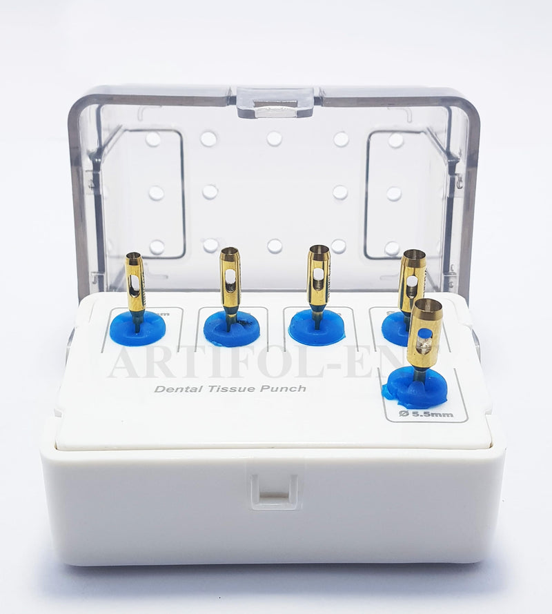 Dental Tissue Punch Kit Gold Color 5 Pcs Set with Holder OS1022