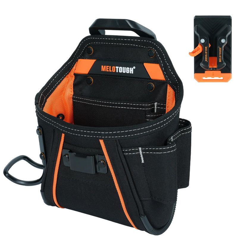 MELOTOUGH Belt Clip Tool Pouch Tool Belt Pouches Utility Tool Organizer Pouch with Hammer Holder for Electrician,Carpenter,Construction,Technician Orange Tool Pouch