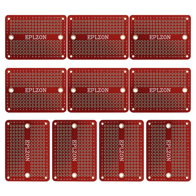 Solderable Breadboard Mini PCB Board Gold-Plated Solder Breadboard for DIY Electronics Projects Apply to Soldering Projects 2.0"x1.5" Mixed Color(Pack of 10 Pcs,RED) Red