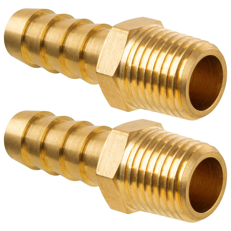 3/8" Barb x 1/4" NPT Male Pipe, Brass Hose Barb Fitting for Air, Gas, Fuel, Oil (2 Pack) 3/8" Barb x 1/4" NPT Male 2 Pack