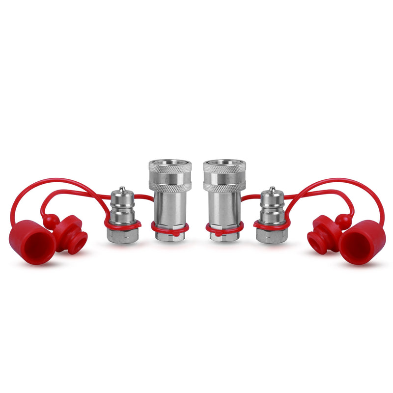 3/8" Ag Hydraulic Quick Connect Tractor Coupler, ISO 7241-A Ball Valves Type Hydraulic Quick Coupler with 2 Sets Dust Caps, Pioneer Type 3/8" Hydraulic Quick Coupler