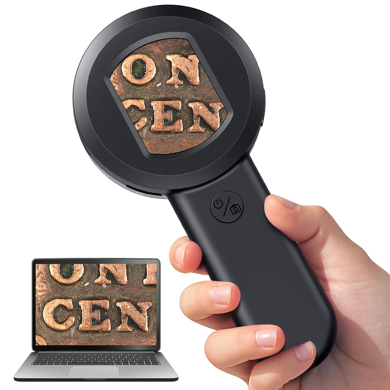 100X Magnifying Glass for Reading, Digital Microscope with 2inch Screen, Coin Magnifier with White/Purple Lights, Compatible with Windows/Mac, Include 32GB Card HM020