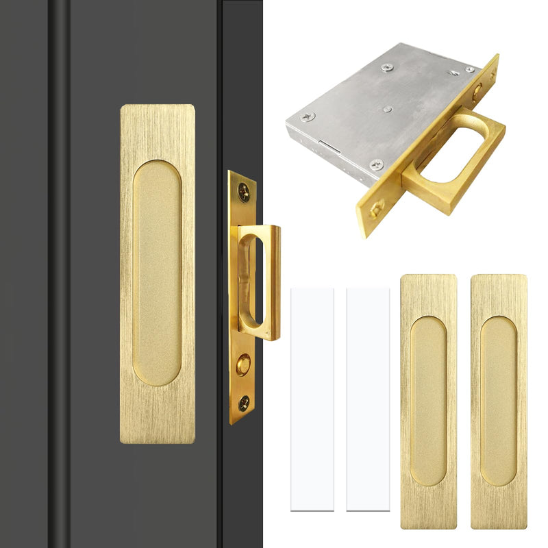 Recessed Finger Flush Pulls with Edge Pull, Sliding Barn Door Handle Hardware, for Cabinet, Pocket, Closet, Barn Door Handle Pulls (Gold, 180mm(7.07in)) 7.07 inches Gold