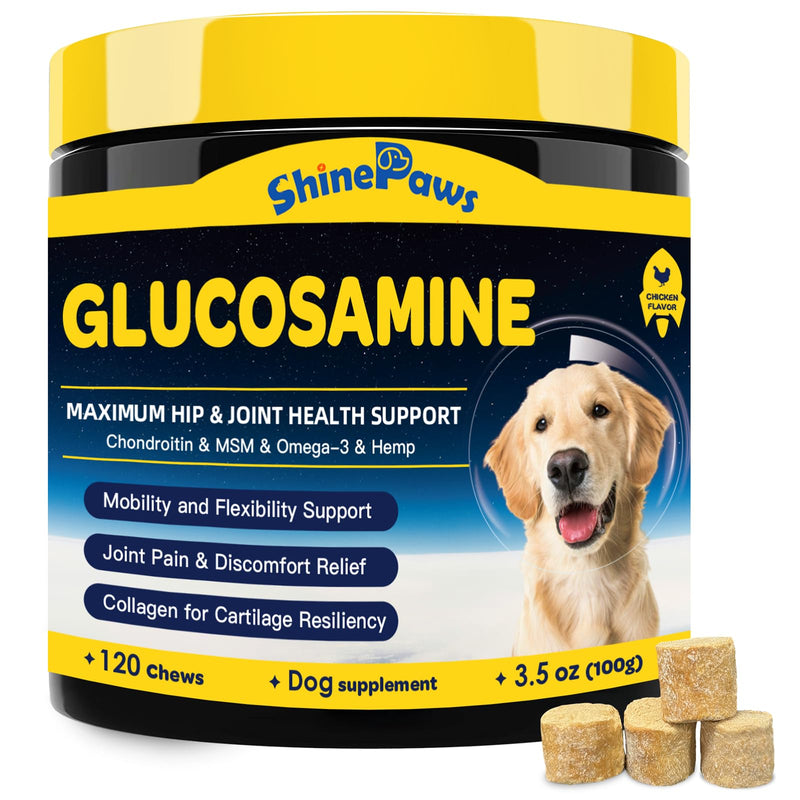 Glucosamine for Dogs - Joint Supplement for Dogs - Chondroitin, MSM, Omega-3, Hemp, Dog Joint Pain Relief, Support Mobility, Discomfort, Hip and Joint Supplement Dogs for All Breed, 120 Crunchy Bites 120 Bites - PawsPlanet Australia