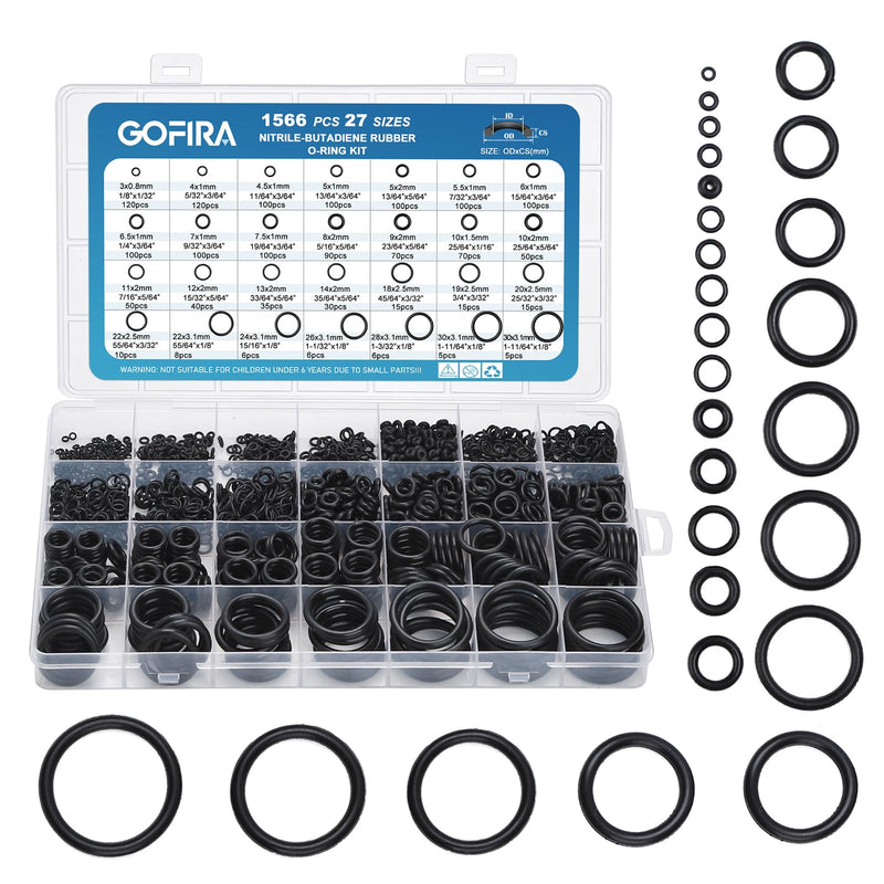 1566Pcs of 27 Varieties of O-Ring Seal Kit in Nitrile Rubber Material for Automotive, Plumbing, Air & Water Fitting Seal Leak Repair