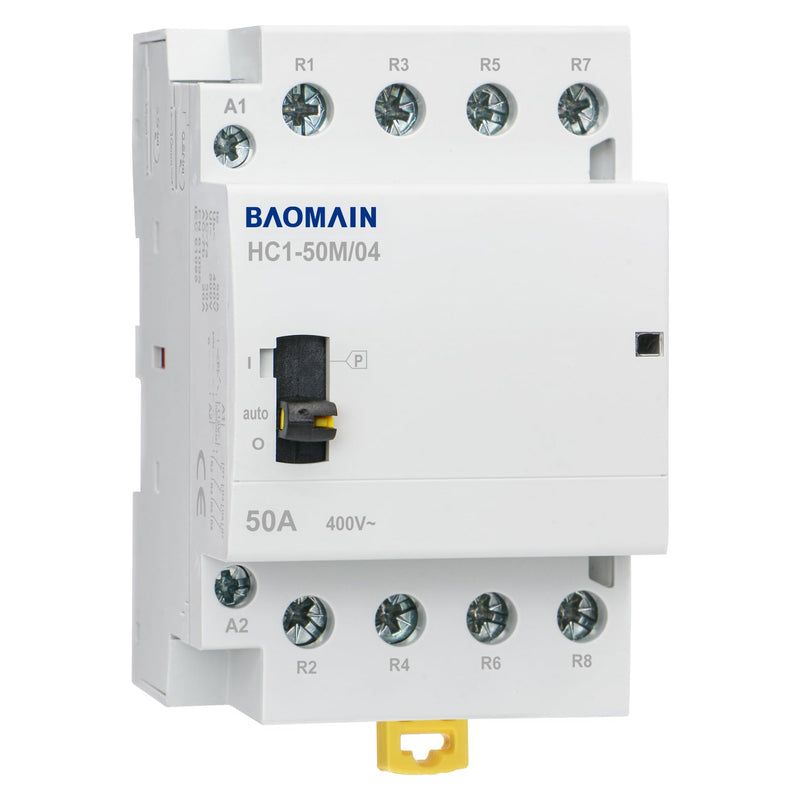 Baomain 110V AC 4-Pole Contactor, 50A 4NC Normally Closed, DIN Rail Mount - Manual & Automatic Switchable for HVAC, Motor, Pump, Lighting HC1-50M/04-110VAC 50 Amp. 110 VAC(Manual Control)