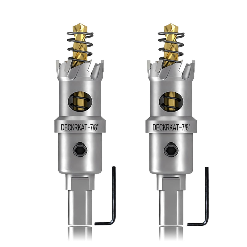 2-Pack 7/8" TCT Hole Saws for Hard Metal, Heavy Duty 22mm Tungsten Carbide Tipped Hole Cutters Set with Spring-Loaded Pilot Drill Bits for Stainless Steel, Metal, Iron, and Plastic 7/8”（22mm）