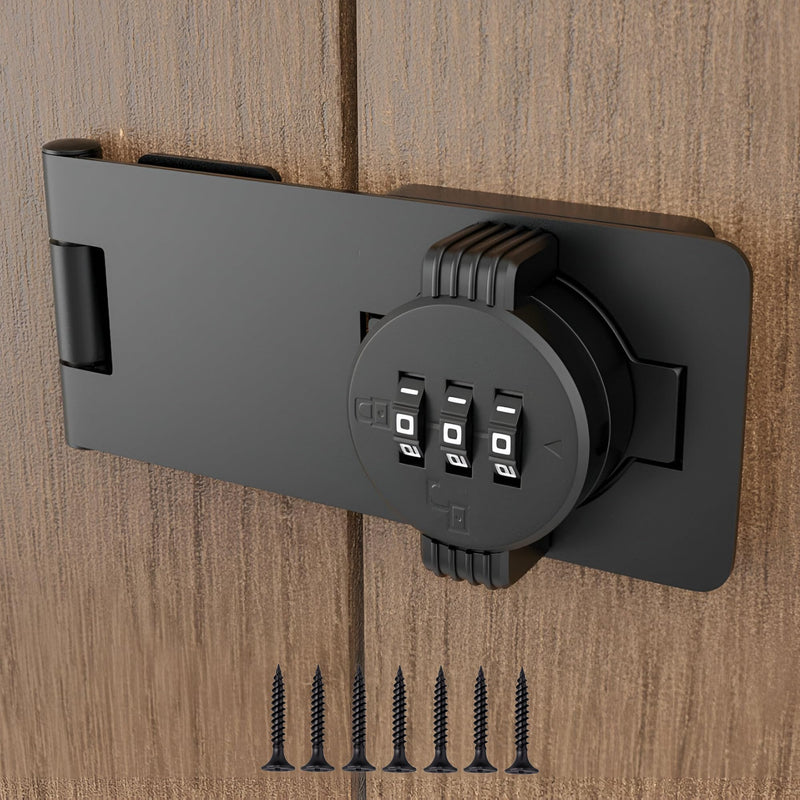 Keyless Combination Lock 3-Digit Combination Lock for Doors Twist Knob Hasp Latch Lock with Password Code Zinc Alloy Door Latch for Kitchen Drawers, Cabinets, Cupboard (Black) Black