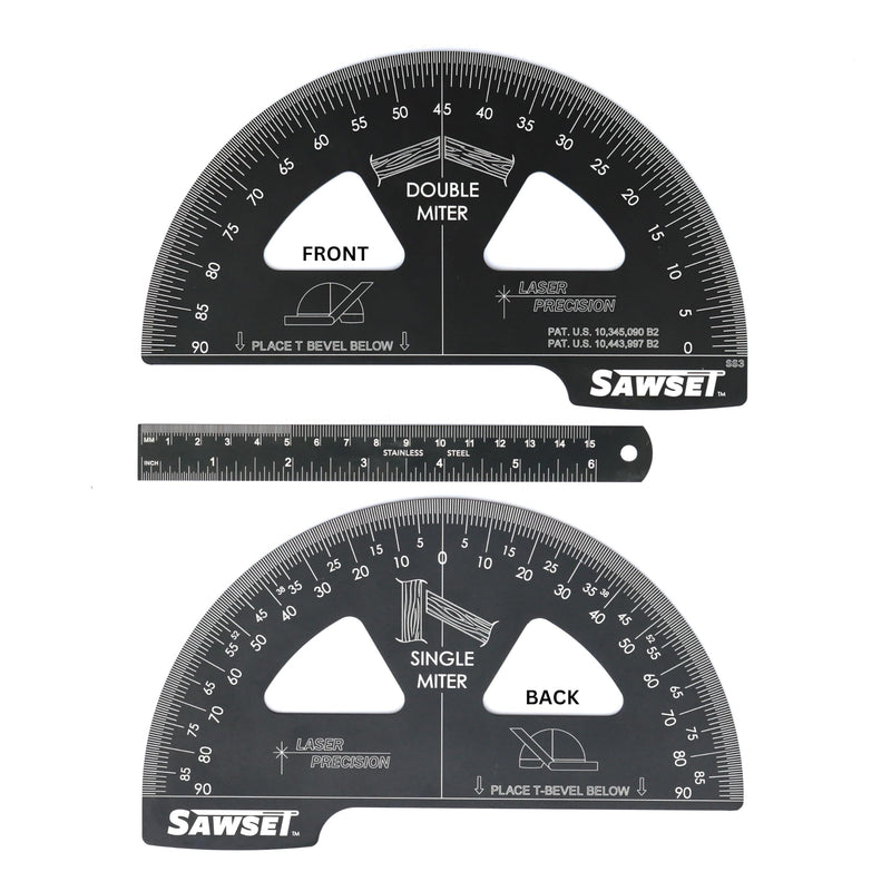 Miter Saw Protractor. 8 inch Aluminum Laser Etched Angle Finder Plus Ruler. No Math Ever! Large Scales Are The Key to Accuracy.