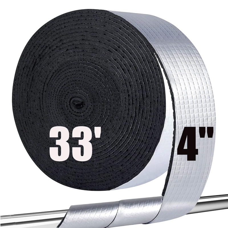 Water-Pipe-Insulation-Wrap-Foam-Tube 4" W x 33 FT Self Adhesive Outdoor Foam and Foil Water Pipe Insulation Wrap for Winter 4" W x 33' L