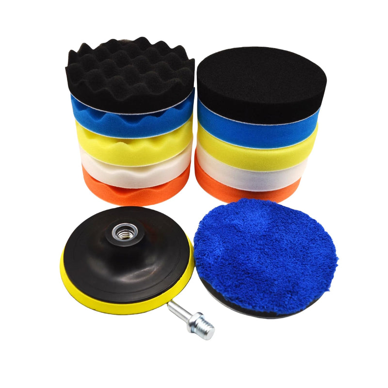 12Pcs 7inch Foam Buffing Polishing Pads Kit, with Coral Fleece Pad, Backing Plate, M14 Drill Adapter, Car Buffing Kit for Car Polishing, Waxing, Sealing Glaze (12Pcs-7inch) 12Pcs-7inch