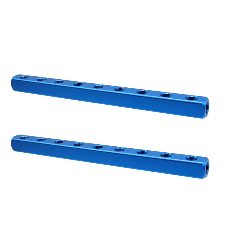 Antrader Air Manifold 1/4 NPT,9 Way 12 Port Manifold Block Splitter Air Compressor Manifold Aluminum Air Hose Inline Manifold Block Splitter 1/4" NPT Female Thread Inport and Outport,2Pcs (Blue) 9 Way 12 Port Blue