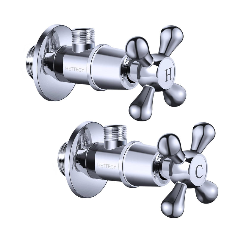 Angle Valve 2 Pack NPT 1/2'' Inlet x 3/8'' Outlet Angle Stop Valve, Brass Shut-Off Valve for Bathroom and Kitchen Plumbing, Toilet and Faucets National (American) Pipe Thread (Silver) Silver
