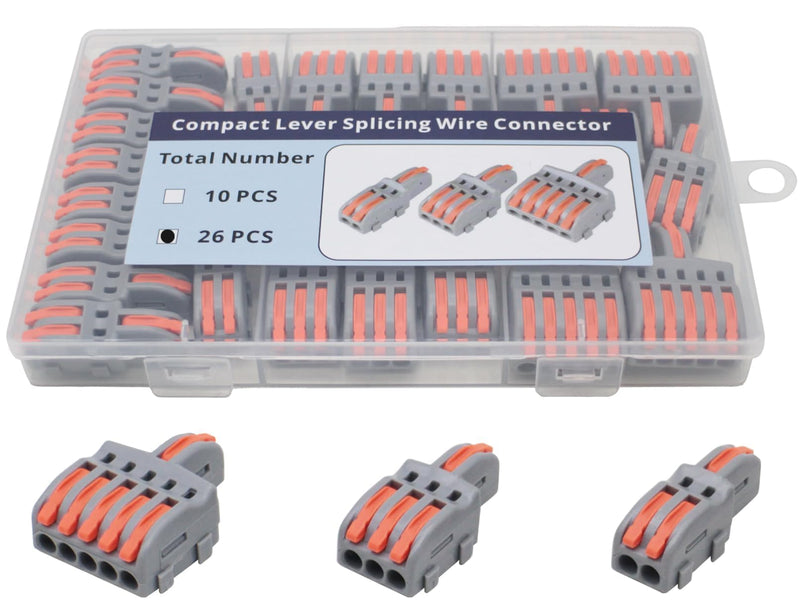 1 in 2,3,5 Out Compact Lever Splicing Wire Connectors Kit 28-12 AWG DIY Splicing Compact Splitter, 26 Pcs Lever Lock Wire Nuts 1 in 2,3,5 out