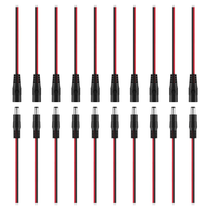 BTF-LIGHTING 10 Pairs 2 Pin 5.5mm x 2.1mm Male/Female 15cm 20AWG Wire DC Power Pigtail Cable Connector Plug for 2PIN FCOB COB LED Strip Light 2PIN DC