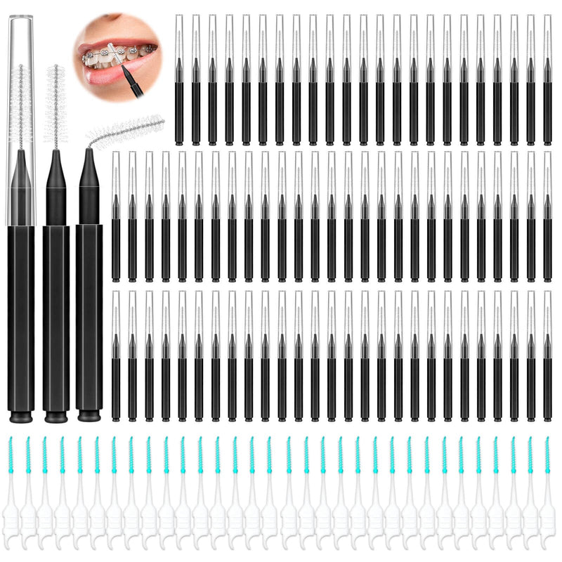 Lezmarket 300PCS Interdental Brushes for Braces, Soft and Bendable Dental Brush for Orthodontic Braces, Braces Cleaner Brush Tooth Pick Teeth Flossers Brushes for Teeth (Black) Black