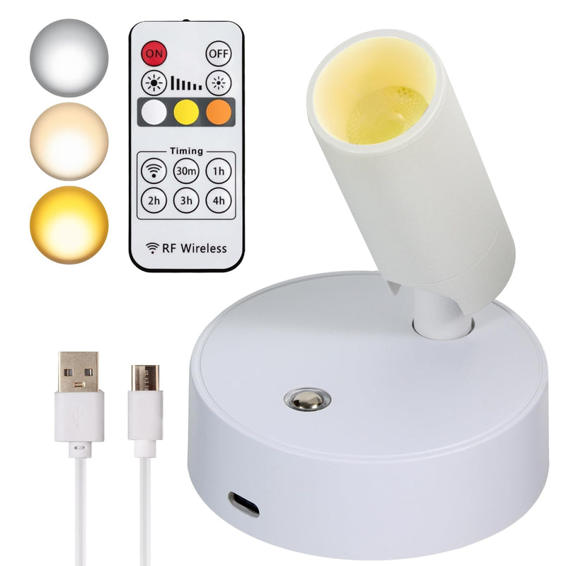 LED Wireless Spotlights with Remote Up Lights Indoor Dimmable Picture Light Battery Operated with Timer, Rechargeable Spot Lights Accent Uplighting for Plant Wall Art Dartboard White