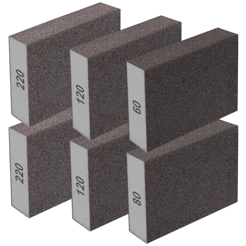 6Pcs Sanding Sponge 60 80 120 220 Coarse Medium Fine Grit Sanding Block Washable and Reusable for Wood, Metal, Wall Polish 60/80/120/220 Grits