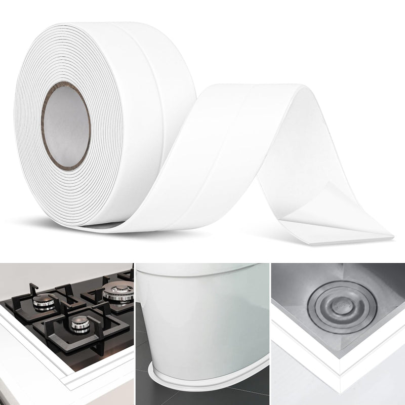 White Caulk Tape, Toilet Caulk Strip, Toilet Sealer Around Toilet Base, Caulk Tape Waterproof Self Adhesive, Traditional Caulking Replacement, Caulking Tape for Bathroom, Bathtub，etc 1
