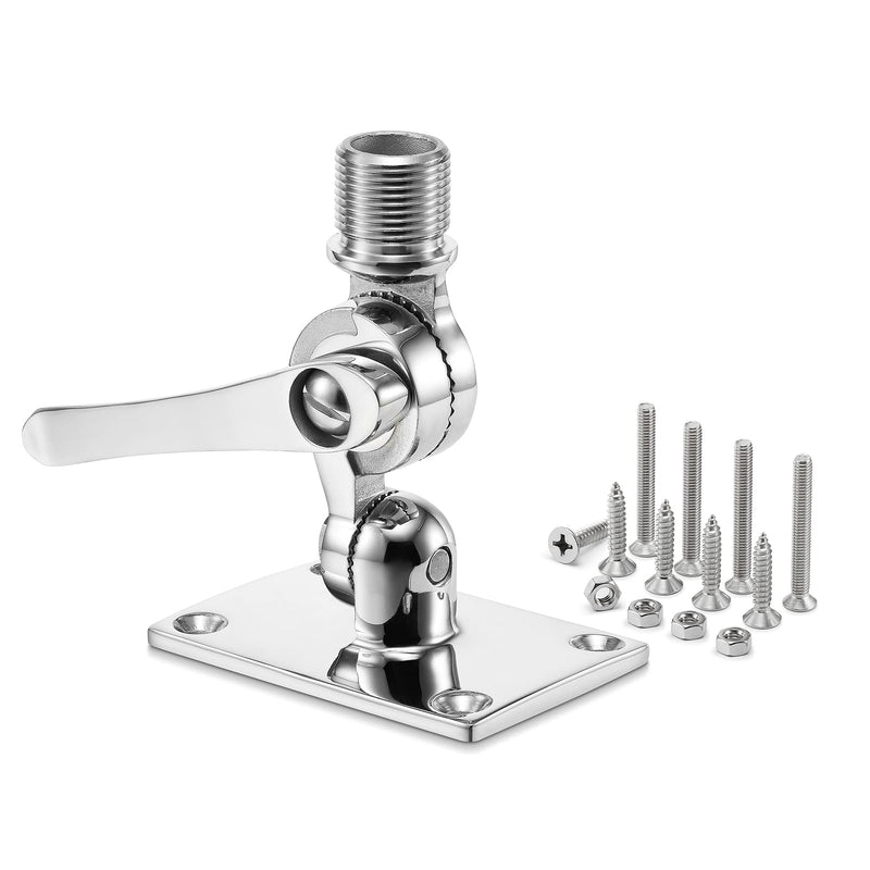 Marine VHF Antenna Mounts, 316 Stainless Steel Ratchet VHF Antenna Mounts, Adjustable Boat Antenna Mount Mirror-Polished, Include Screws