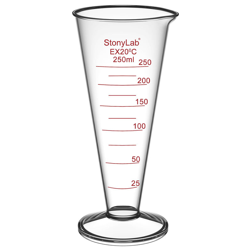 stonylab Graduated Cylinder, 1-Pack Borosilicate Glass Conical Measuring Cylinder Beaker with Wide Mouth and Pour Spout for Precise Measurement, 250 ml