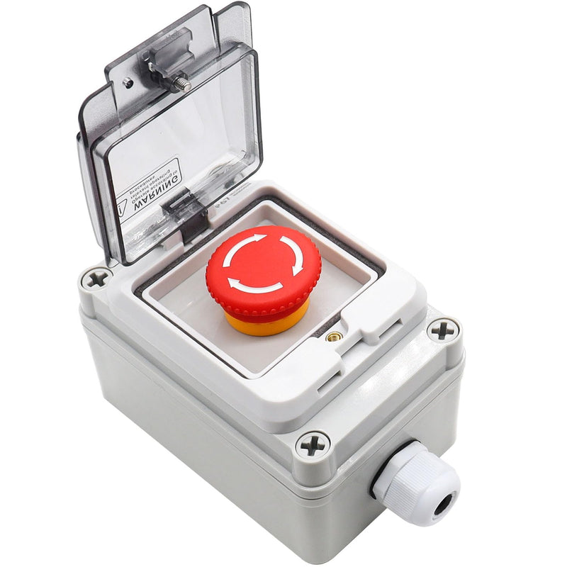 Taiss Emergency Stop Switches 1NC 1NO E-Stop Switches with IP67 Waterproof Box, Red Mushroom Latching Emergency Stop Push Button Switch e-Stop Push Button with Box IP67 style