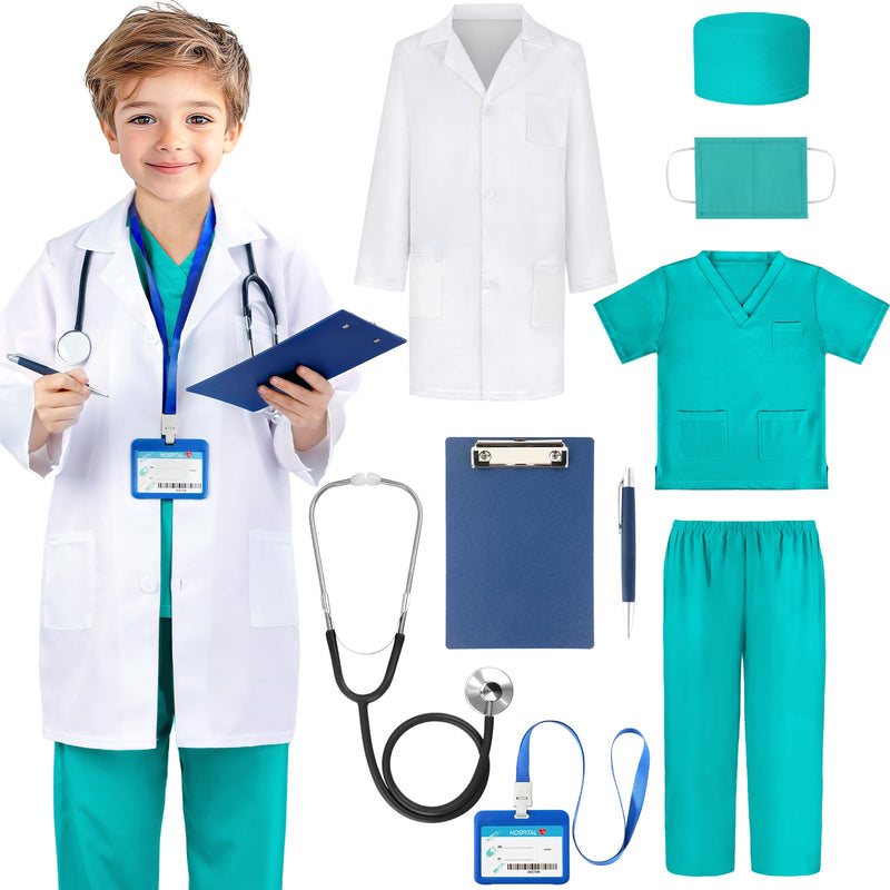 Joycover Doctor Costume for Kids, Kids Scrubs Halloween Costumes For Girls Boys Doctor Dress up Play Kit… Green S(3-4 Year)
