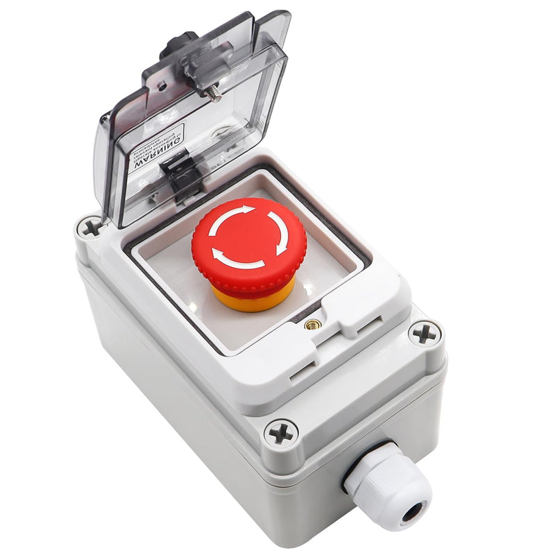 TWTADE e-Stop Push Button Switch with Box Outdoor IP67 Waterproof Emergency Stop Push Button Station Box 22mm 1NO 1NC Emergency Stop Switch with Protective Cover 1NO 1NC with IP67 Box
