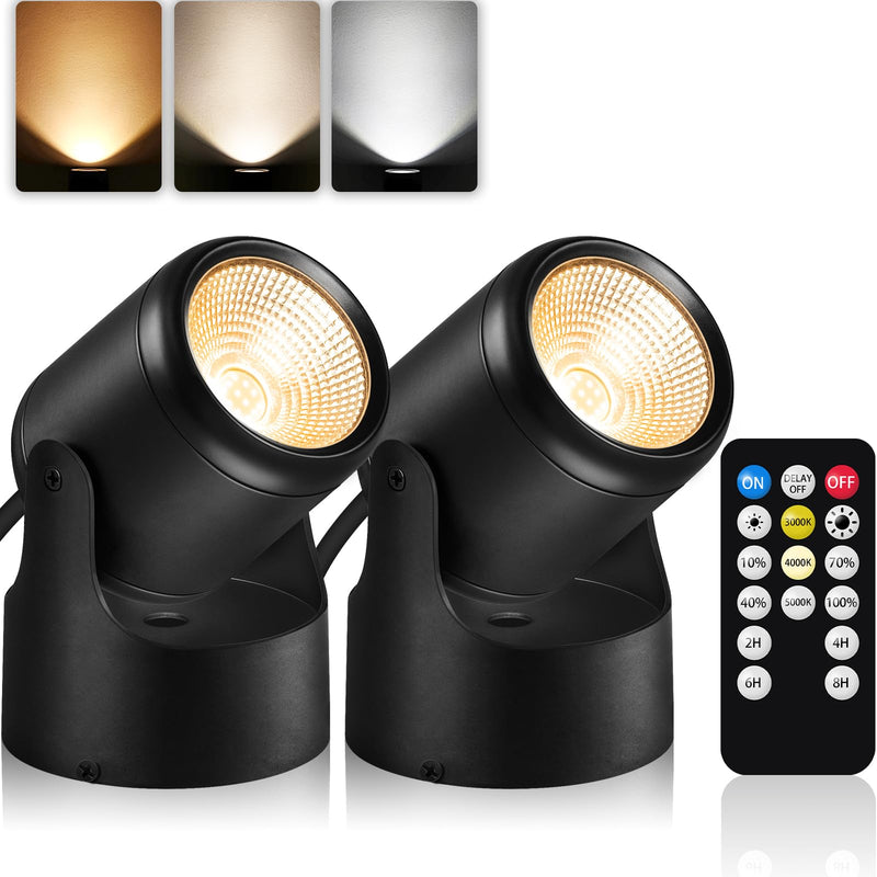 3000K/4000K/5000K Uplighting Indoor 3W LED Spotlight Indoor Plug-in with Memory Function Floor Spot Lights Indoor with Remote Control Dimmable Uplights Indoor for Plant/Picture/Artwork, 2 Pack