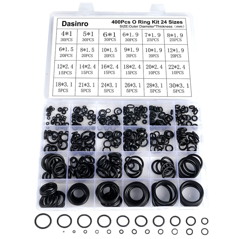 400 Pcs Rubber O-Rings Assortment Kit, 24 Sizes O Rings Assortment Rubber O-Ring Sealing Seal Assortment Set for Faucet, Hose, Automotive Repair, Plumbing, Gas, O Rings Kit