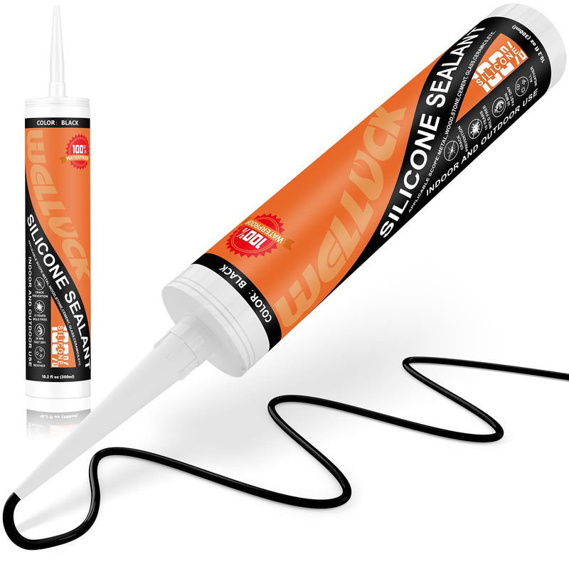 WELLUCK Black Silicone Caulk, 100% Waterproof Silicone Sealant Adhesive Caulking,for RV, Kitchen,Bathroom, Window, Door, Glass,10.2FL.OZ/300ML（1 Pack） 1